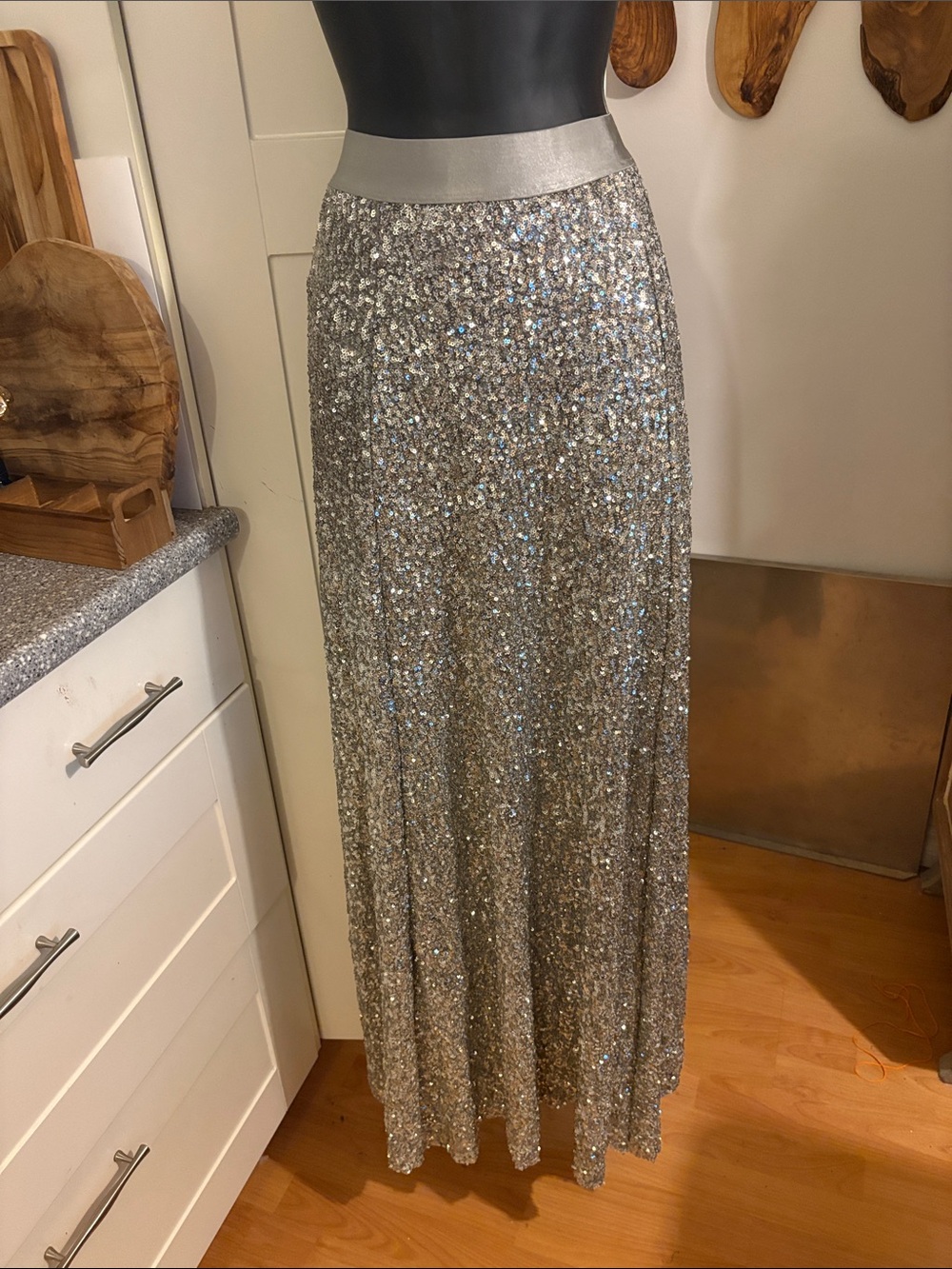 Max Studio Silver Sequin Maxi Skirt
